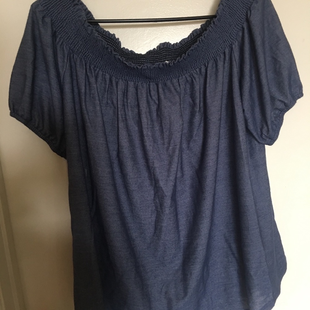 Off the shoulder “jean” top